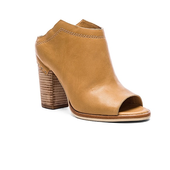 New Tan Pep Toe Cognac Leather Mule Bootie - Picture 2 of 5
